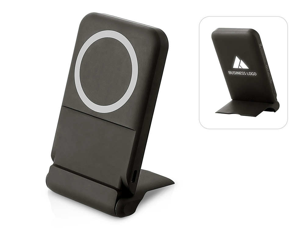 Беспроводной внешний аккумулятор с подсветкой лого и подставкой Magflash, 10000 мАч, 15 Вт с логотипом Evolt | Print Logo