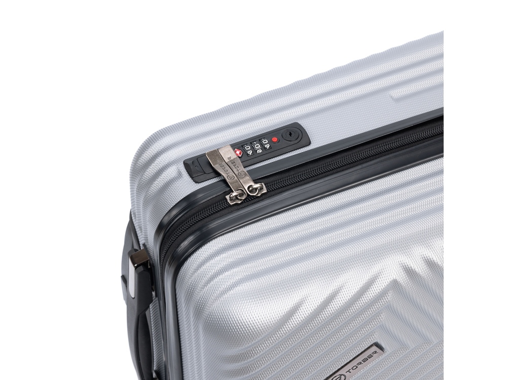 Чемодан TORBER ЛАМА, серебристый, ABS-пластик, 38 х 21 х 55 см, 37 л