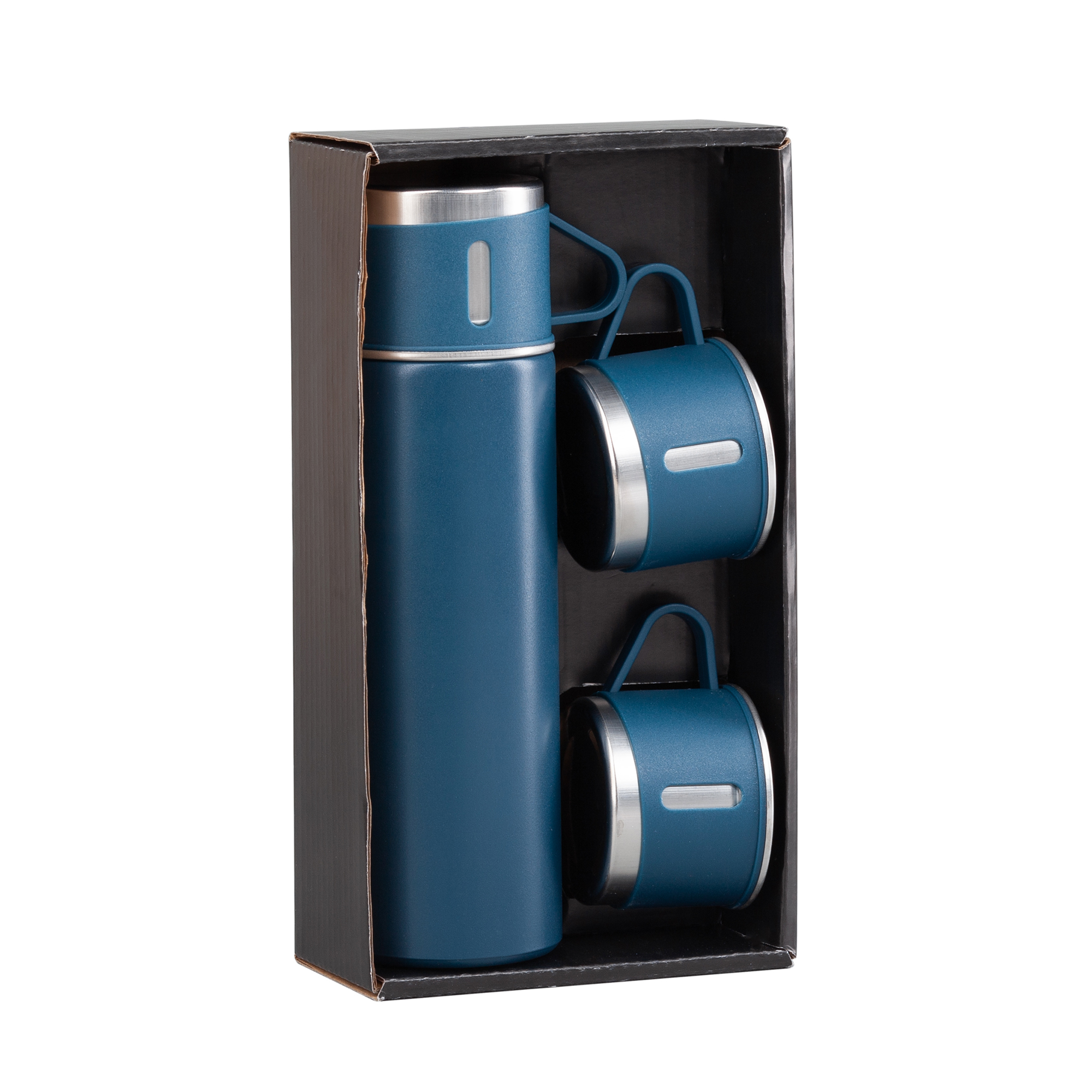 Набор подарочный "Алтай": термос, 3 кружки, покрытие пудра, серый