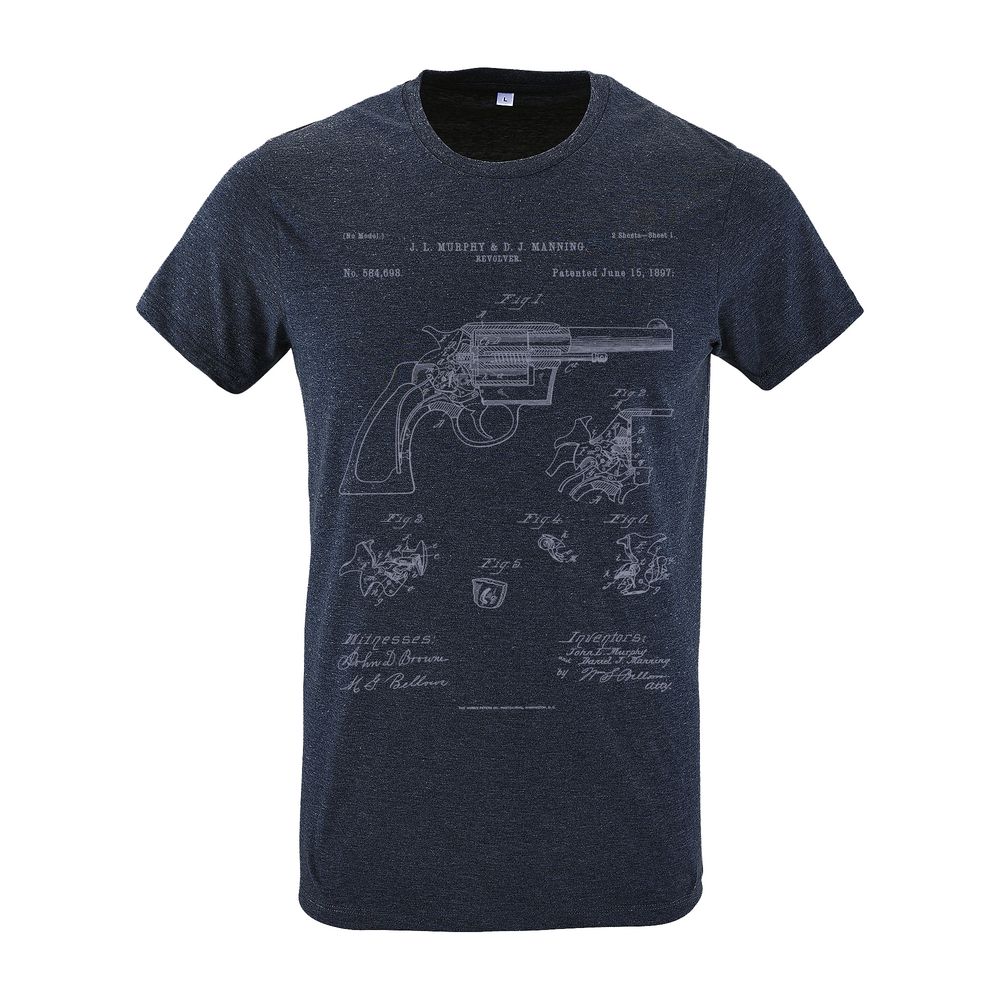 Футболка приталенная Old Patents. Revolver Gun, синий меланж, размер M