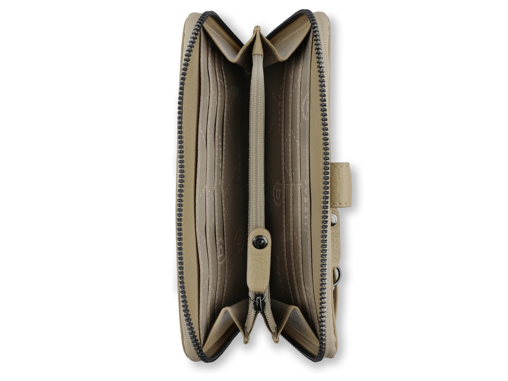 Кошелёк женский BUGATTI ЭЛЬЗА | ELSA с ключницей, с защитой данных RFID, песочного цвета, воловья кожа/полиэстер, 18,7х3х10,7 см