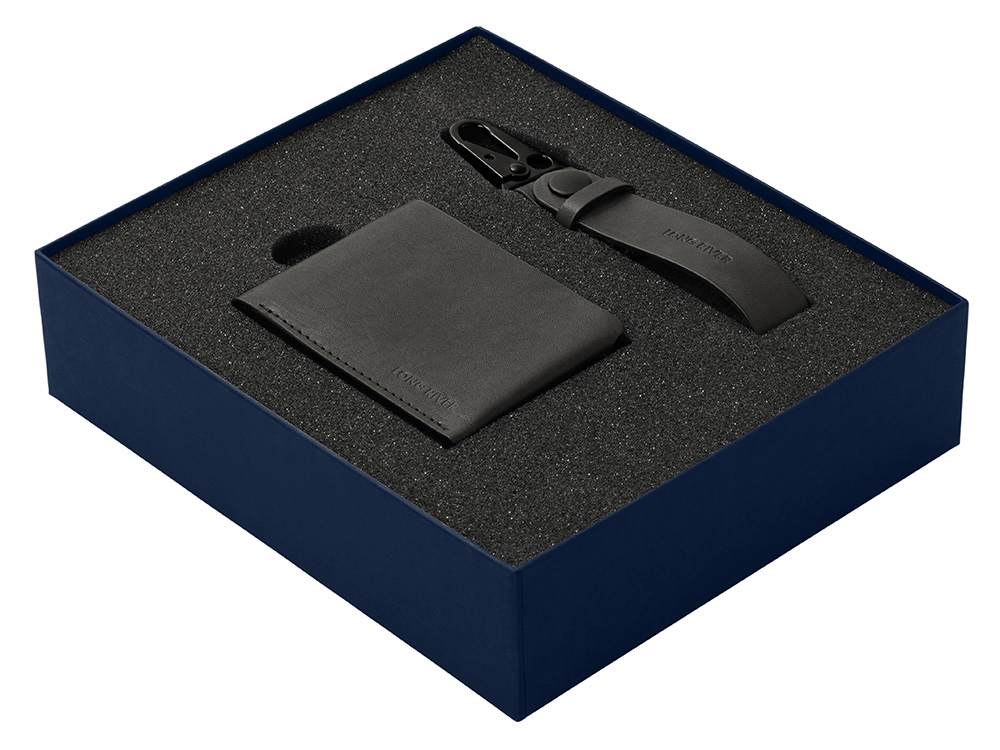 Подарочный набор Long River: кошелек, ремешок для ключей, синяя коробка
