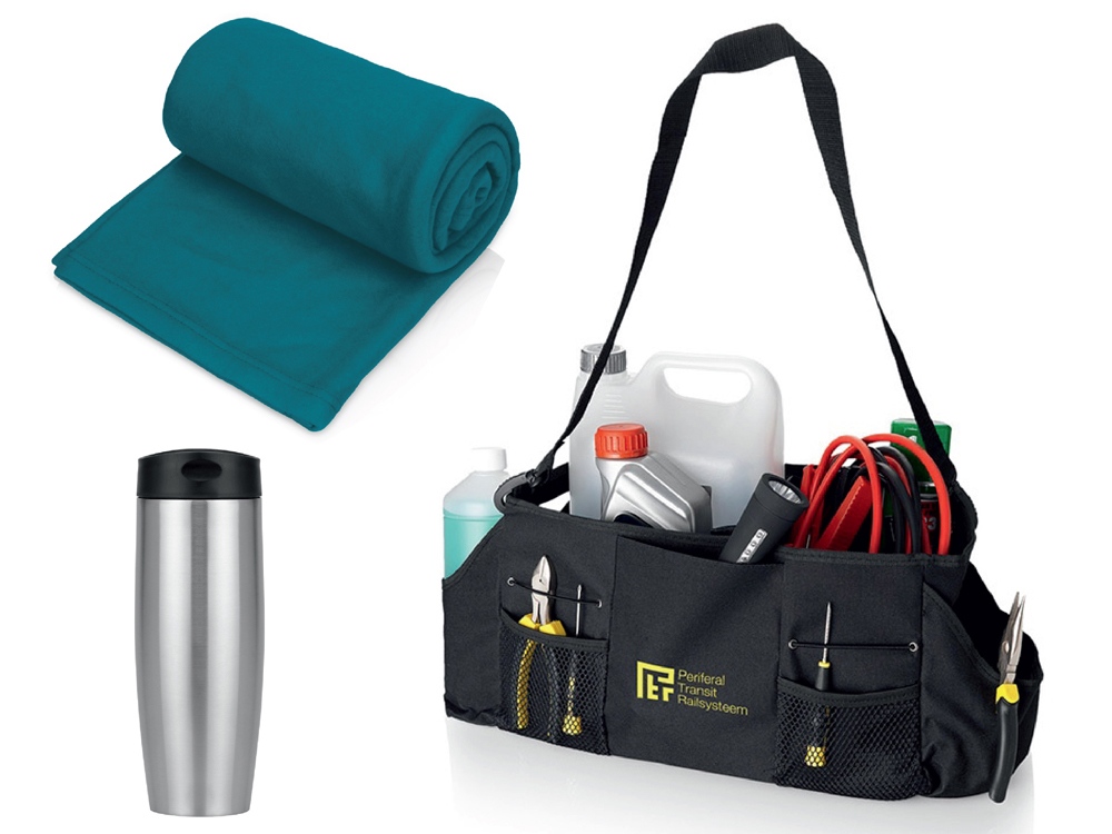 Набор для автомобиля с пледом, термокружкой в сумке для инструментов с логотипом  | Print Logo