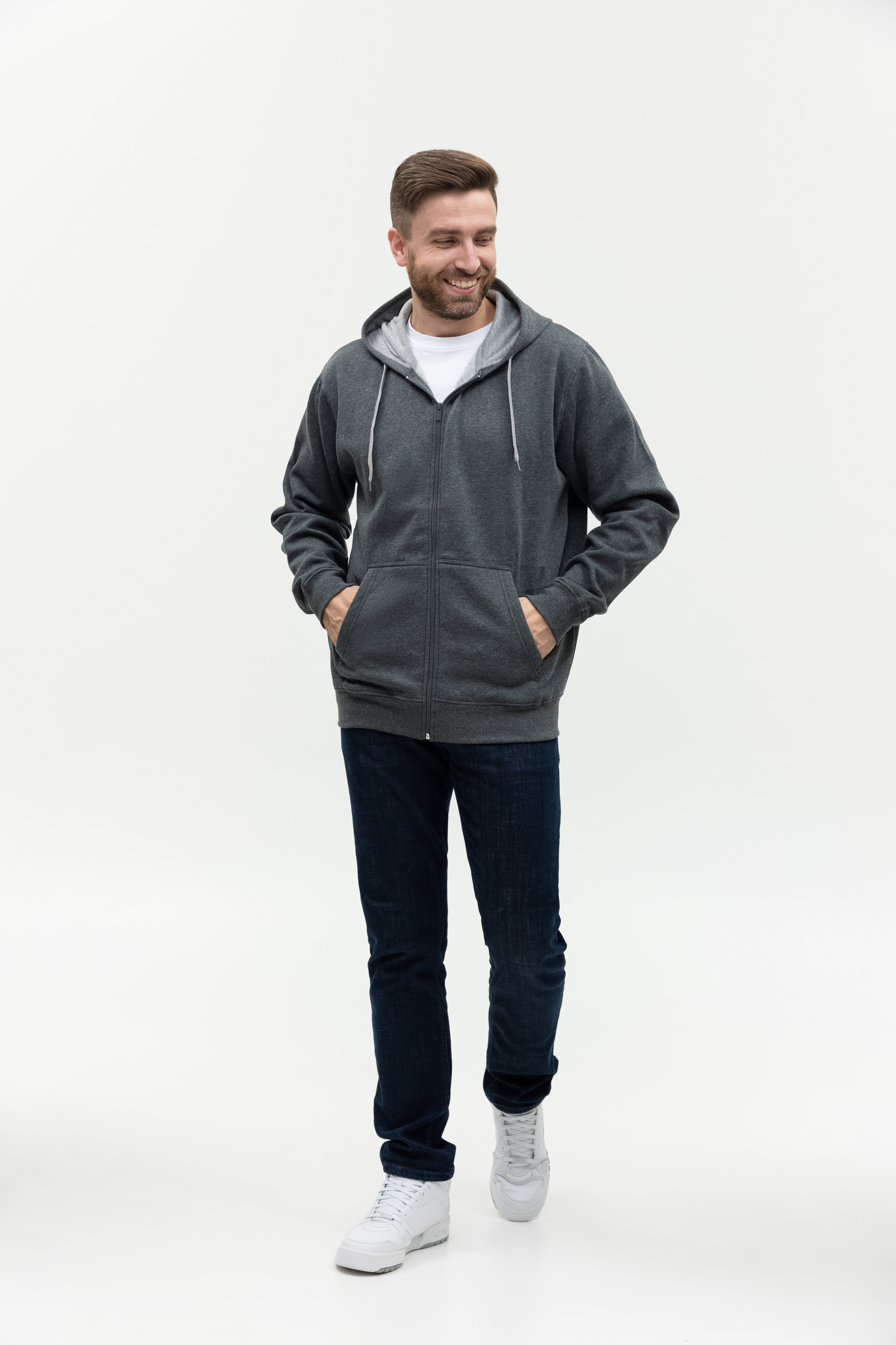 Толстовка мужская STAN с капюшоном на молнии футер с начёсом 280, 17, Тёмный меланж,  (60/1)  (52/XL)