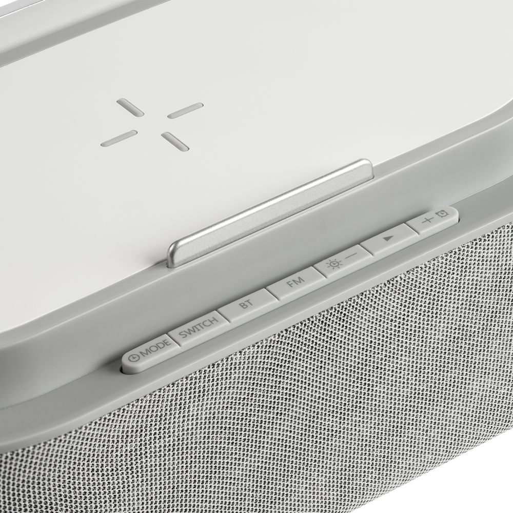 Колонка с часами и беспроводной зарядкой Veske фото на сайте Print Logo.