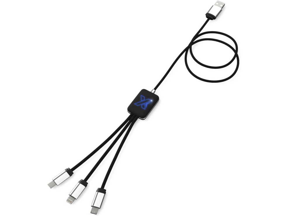Кабель 3-в-1 SCX.design C17 с подсветкой, черный с синей подсветкой