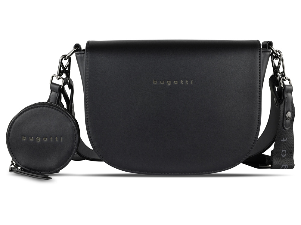 Сумка наплечная женская BUGATTI АЛМАТА | ALMATA, с кошельком, чёрная, полиуретан, 27х6х18,5 см