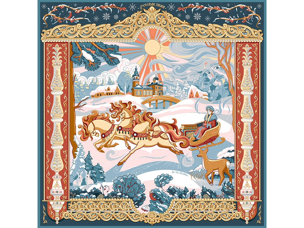 Платок Русская зима с логотипом Русские в моде | Print Logo