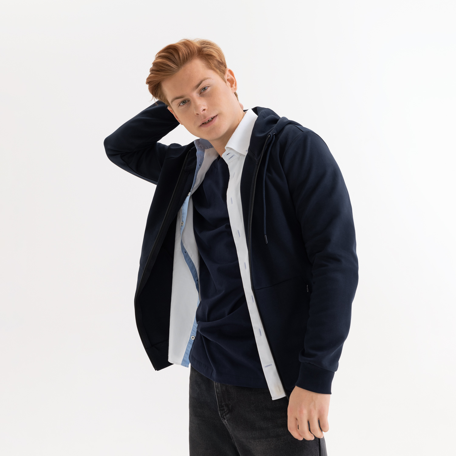 Толстовка на молнии с капюшоном Матео (Mateo) темно-синяя, размер XXL