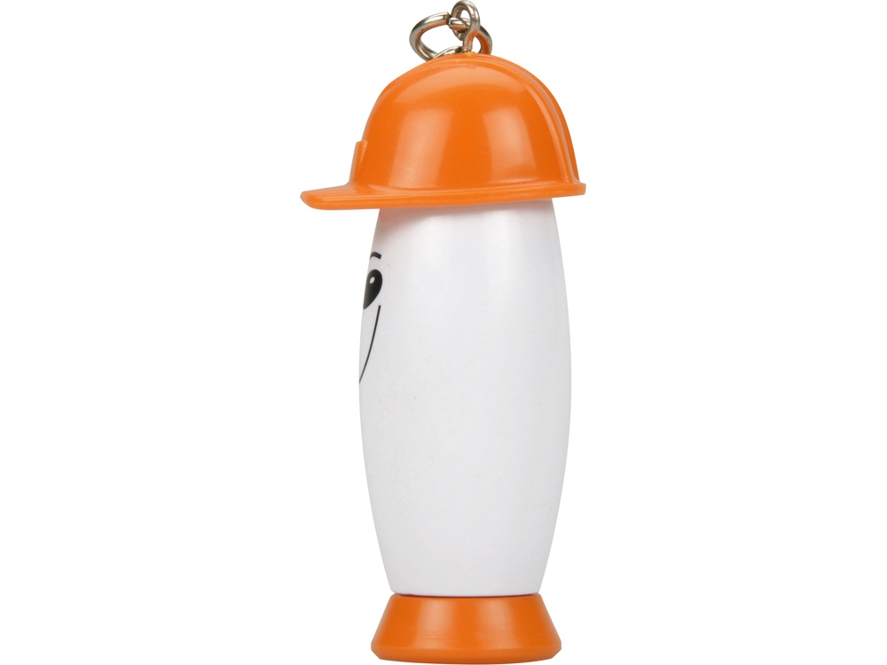 Брелок-фонарик с ручкой в виде человечка в каске, белый/оранжевый