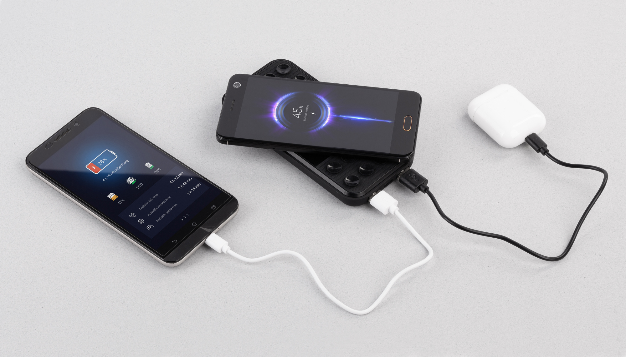 Беспроводное зарядное устройство "Sticky SOFTTOUCH", 10000 mAh с подсветкой логотипа и присосками фото на сайте Print Logo.