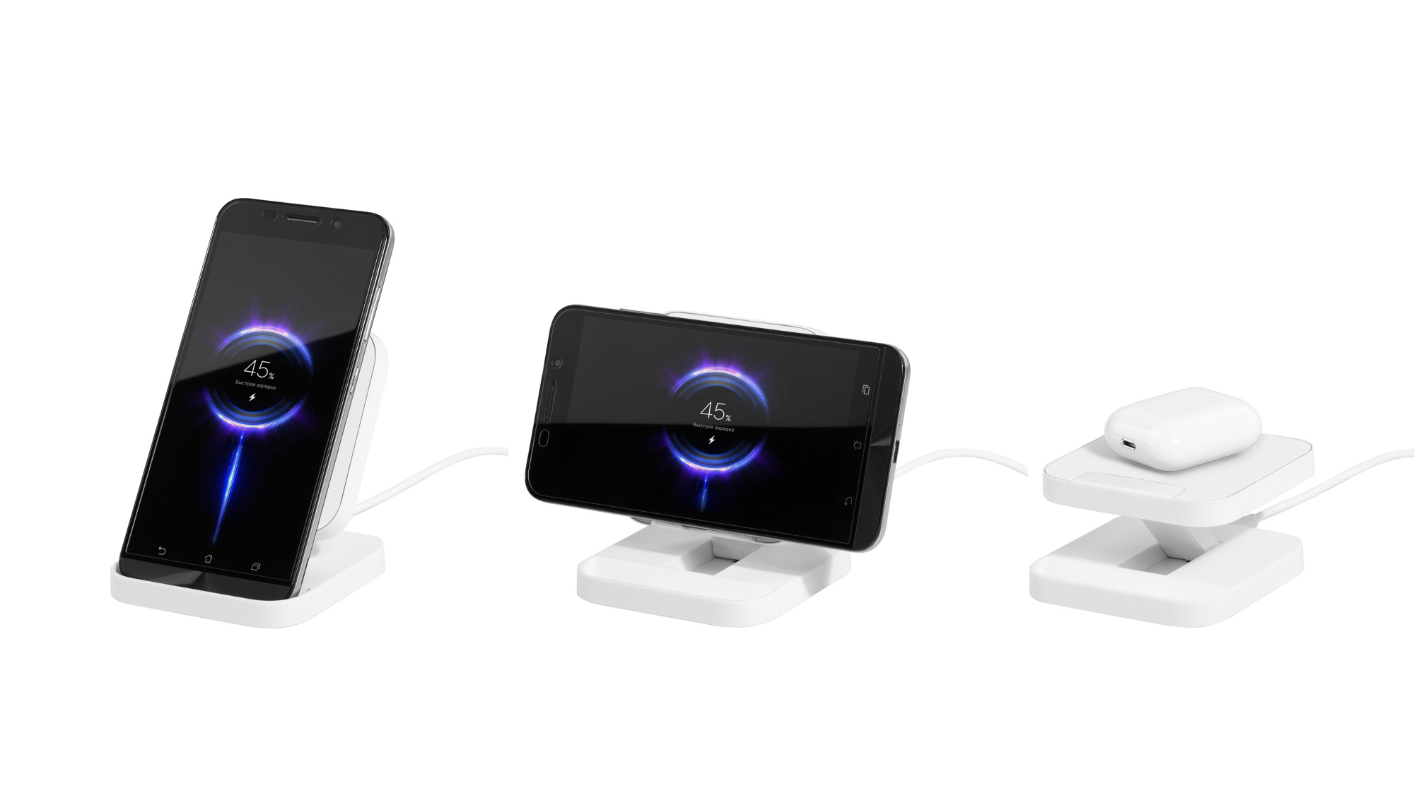 Складная настольная подставка "Flex" с беспроводным (15W) зарядным устройством фото на сайте Print Logo.