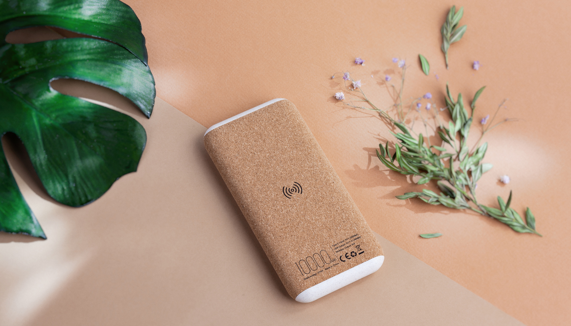 Беспроводное зарядное устройство "Cork Power" 10000 mAh, пластик/пшеничное волокно/пробка фото на сайте Print Logo.