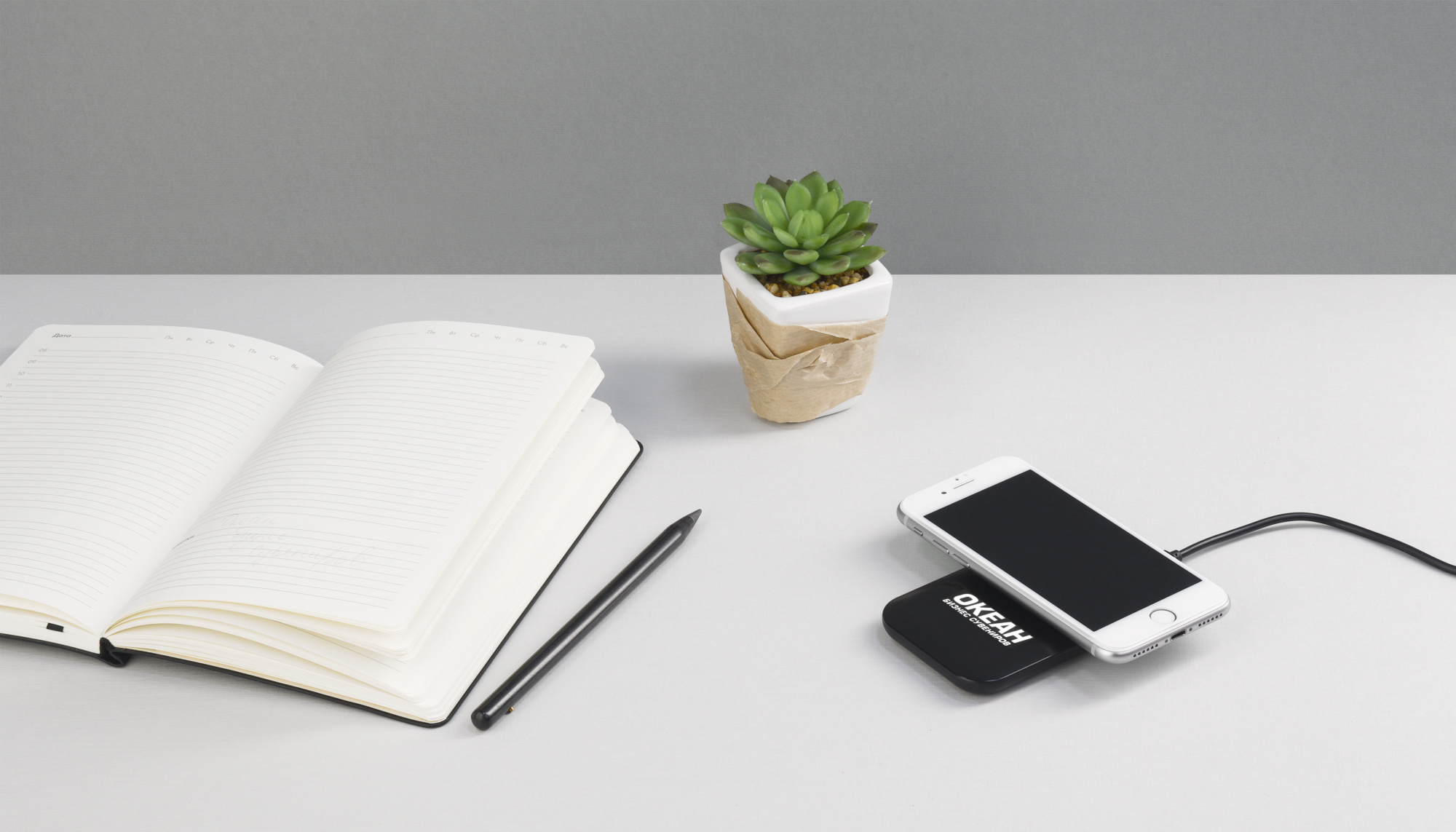 Настольное беспроводное зарядное устройство "Moonlight" c подсветкой логотипа фото на сайте Print Logo.