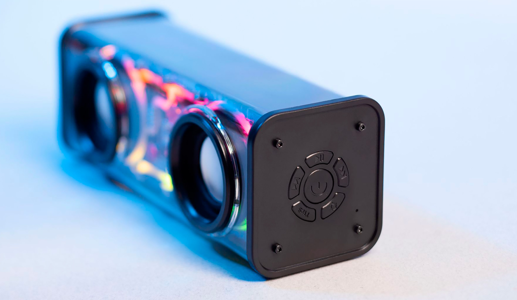 Bluetooth колонка "Buzz Light" 10Вт (2х5Вт) с разноцветной подсветкой-эквалайзером и прозрачным корпусом фото на сайте Print Logo.