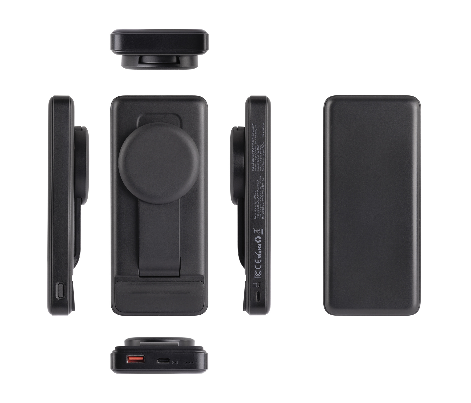 Беспроводная зарядная (20W/15W) станция-пауэрбэнк "Slider" 10000 mAh для смартфонов, наушников, часов, с подвижным зарядным блоком фото на сайте Print Logo.