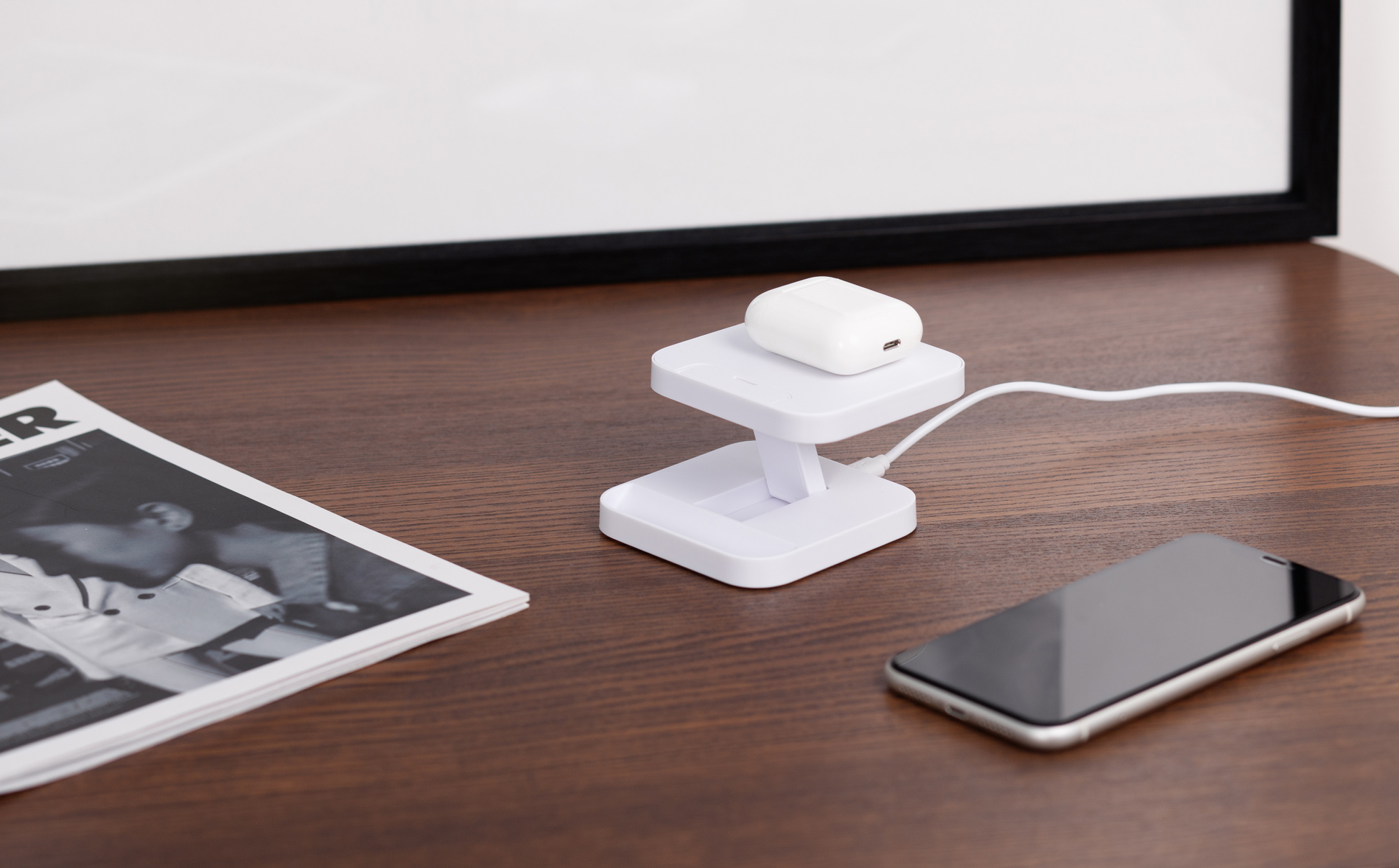 Складная настольная подставка "Flex" с беспроводным (15W) зарядным устройством фото на сайте Print Logo.