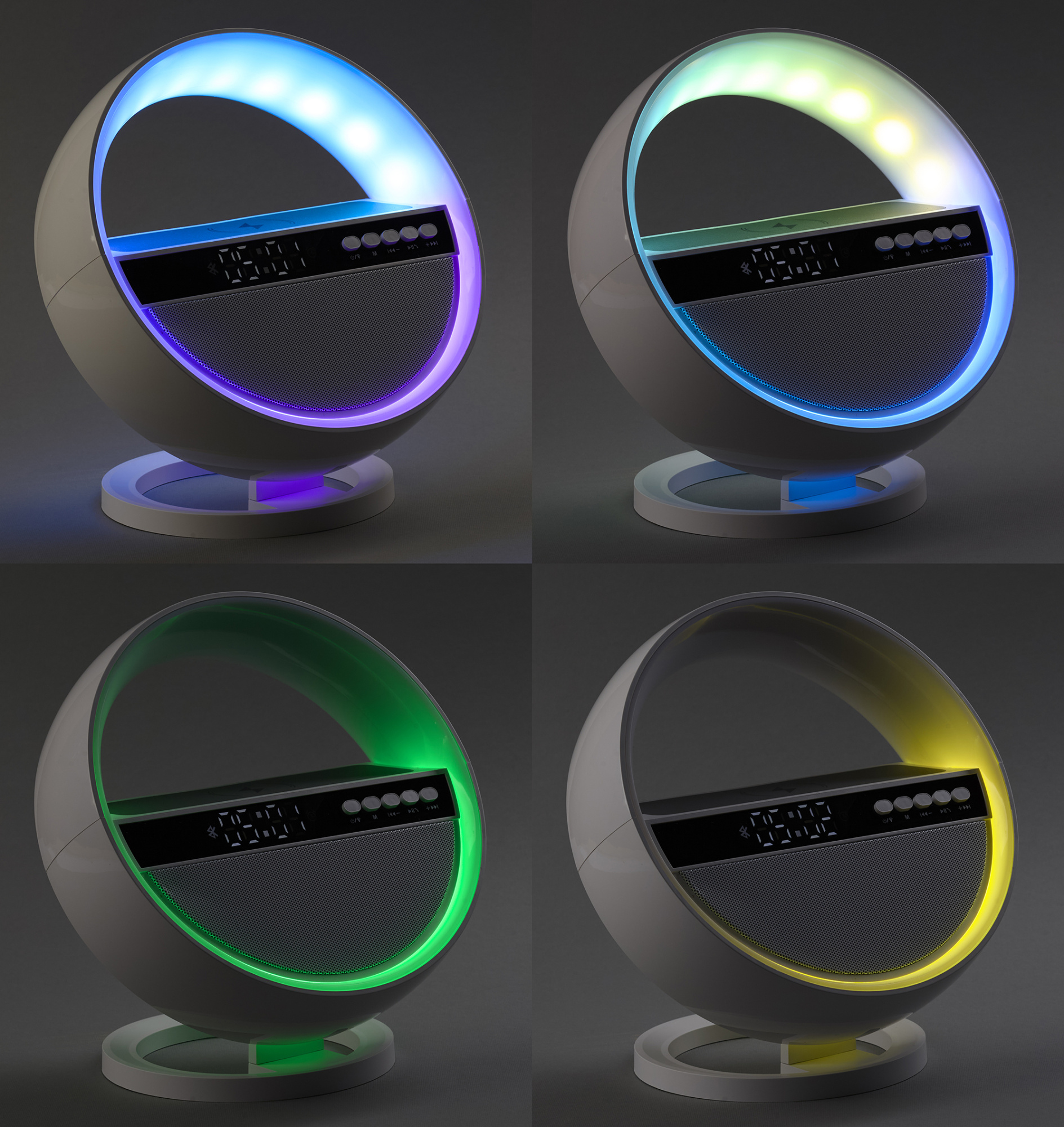 Bluetooth колонка "Smart Orb" 5Вт с беспроводным (15W) ЗУ, лампой, часами, FM радио фото на сайте Print Logo.