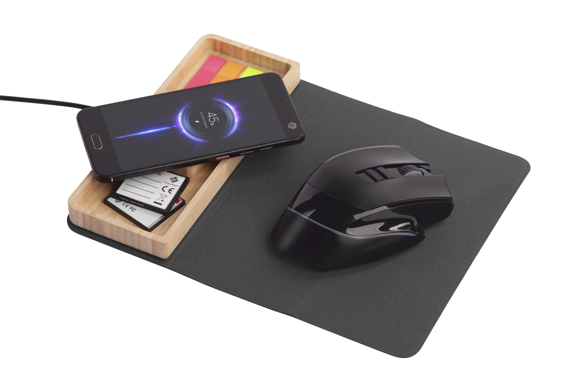 Коврик-трансформер с органайзером на магнитах с беспроводным (15W) ЗУ с подсветкой логотипа фото на сайте Print Logo.