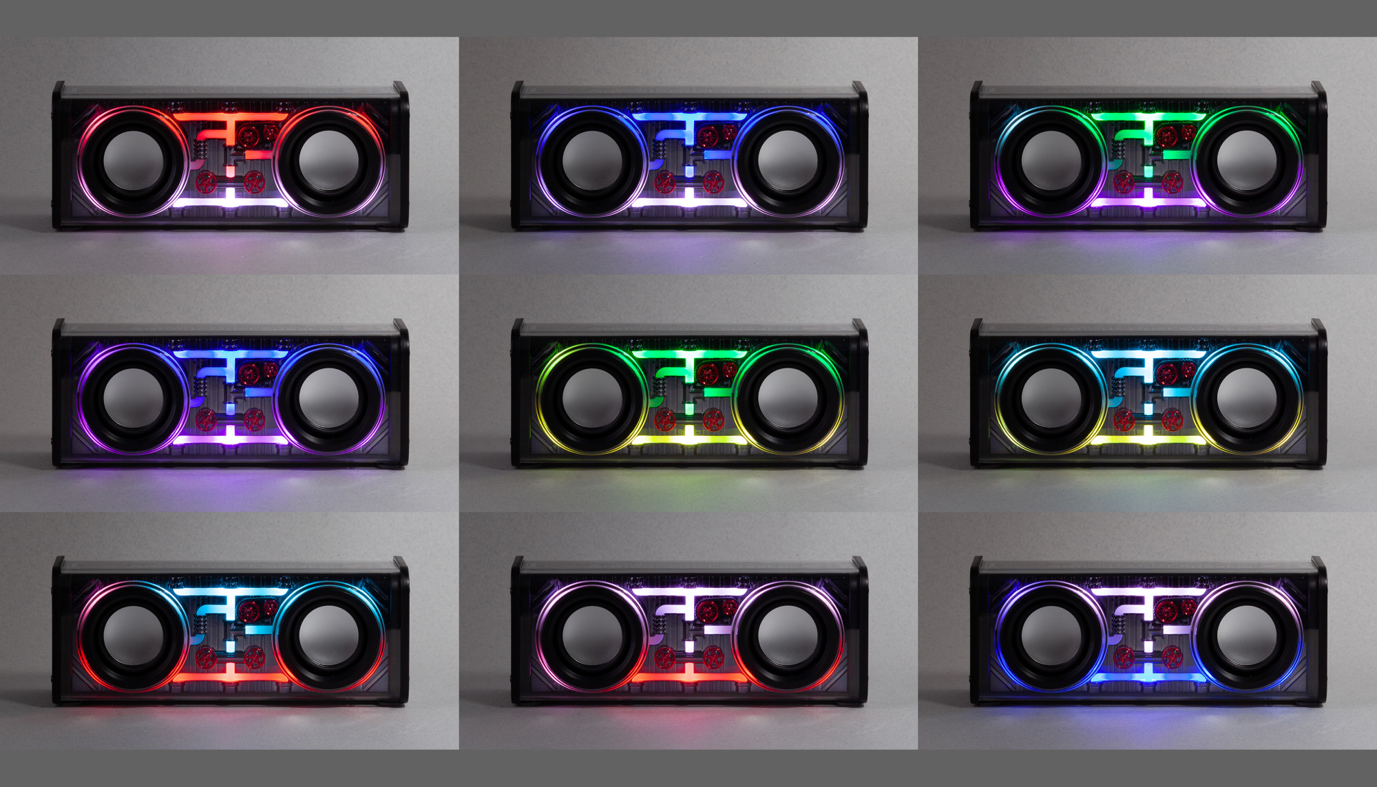 Bluetooth колонка "Buzz Light" 10Вт (2х5Вт) с разноцветной подсветкой-эквалайзером и прозрачным корпусом фото на сайте Print Logo.